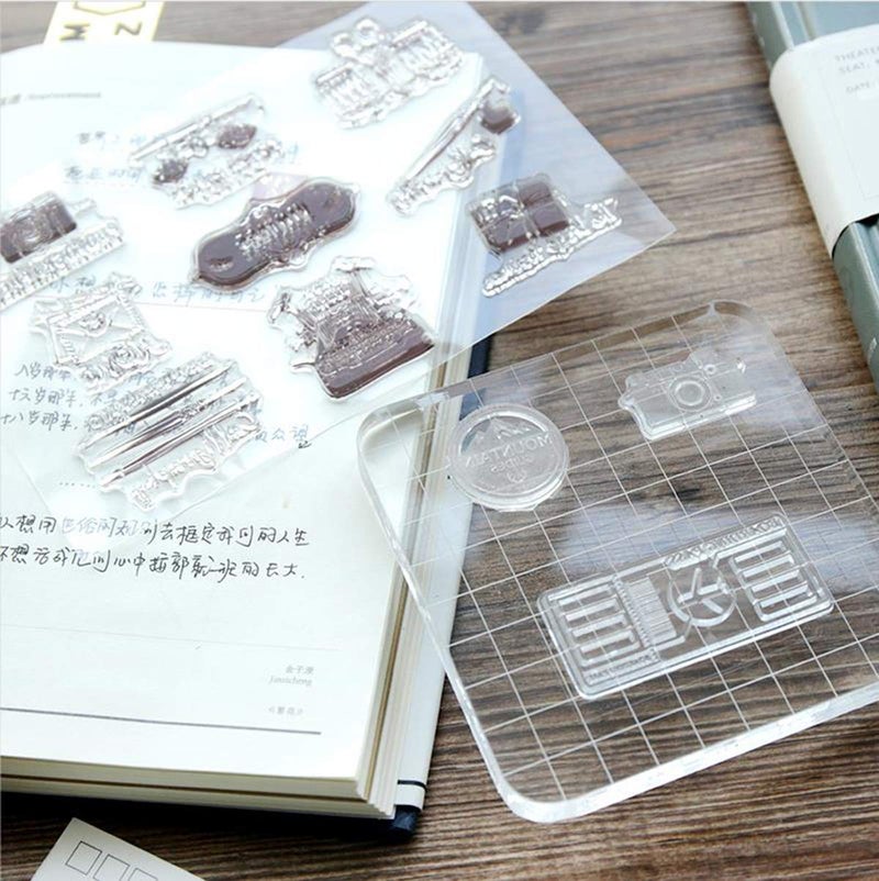 Lind Kitchen 10x10x1cm Square Stamp Block with Grid,Acrylic Clear Stamping Pad Tools for DIY Scrapbooking Crafts Making Decorative - Image 2
